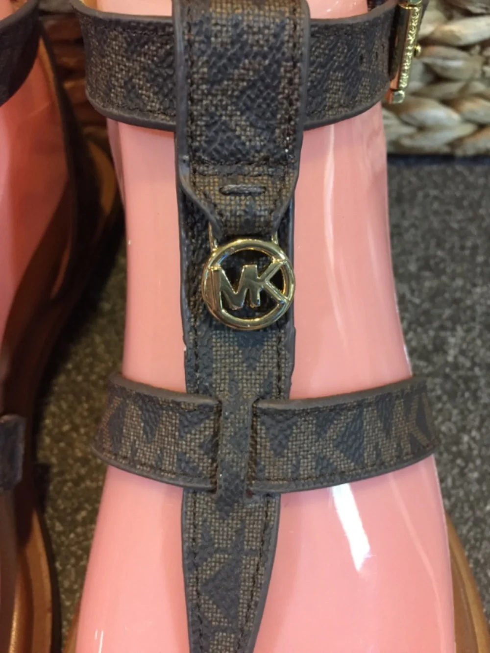 MICHAEL Michael Kors Brown Monogram T-Strap Brown Sandals